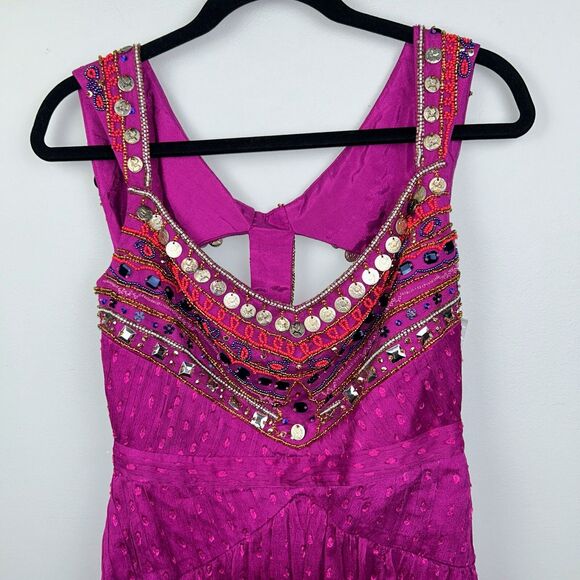NWT Free People Jeweled Chevron Mini Dress Fuchsia Pink Beaded Swiss Dot 4 Flaw - Picture 5 of 16